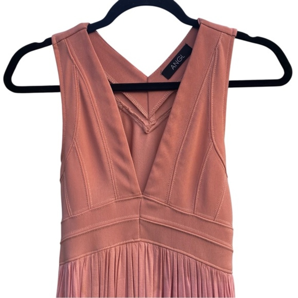 GU ANGL Womens Sleeveless Maxi V-Neck Bandage Bodice Pleated Bottom Skirt – S